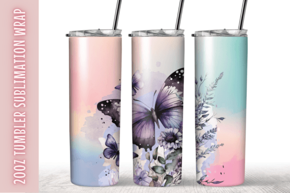 20oz Butterfly Pastel Watercolor Tumbler Graphics