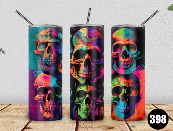 20oz Skinny Tumbler Skull PNG: Graphics for Bold Tumbler Wraps