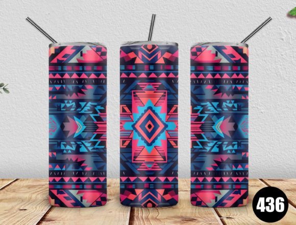 Aztec Pink Blue Western 20oz