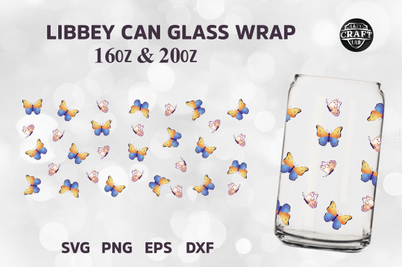 Butterfly Libbey Can Glass Wrap: Graphics for Tumbler Wraps