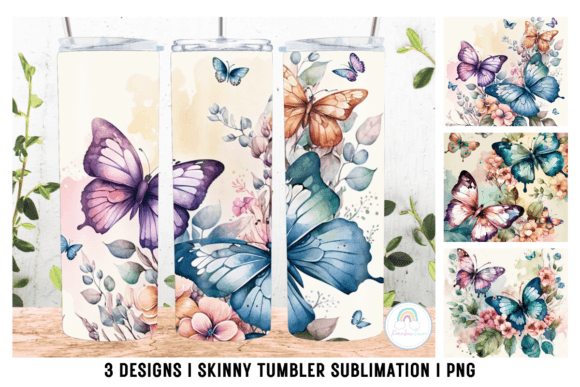 Butterfly Tumbler Sublimation Design PNG: Graphics for Crafts & Content