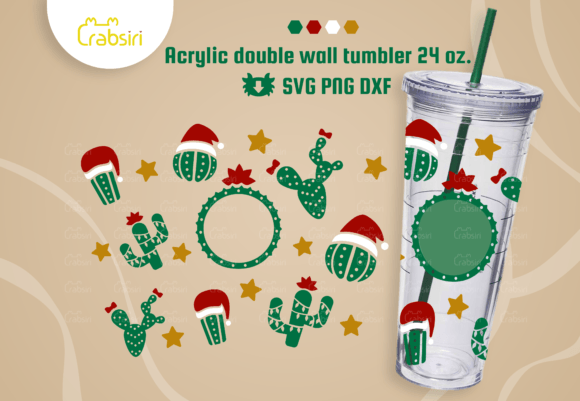 Cactus Christmas Acrylic Tumbler 24oz Graphics for Crafts