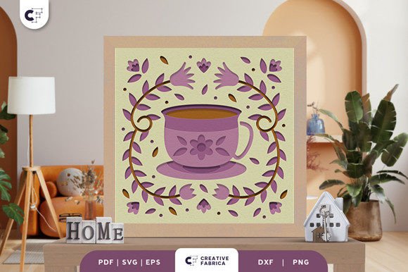 Cup of Tea Folk Art 3D Shadow Box SVG for Ornaments