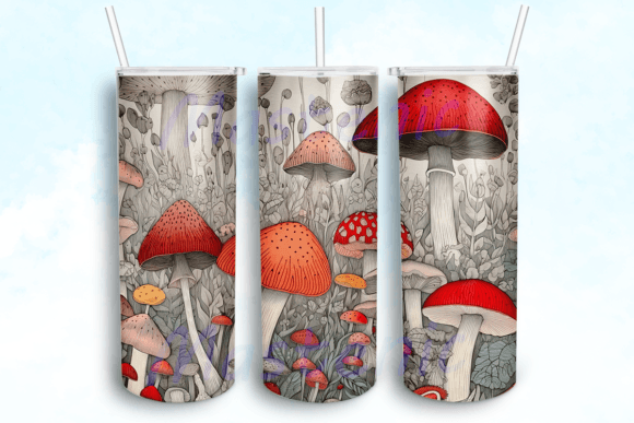 Embroidered Mushrooms Tumbler Graphics for Crafts