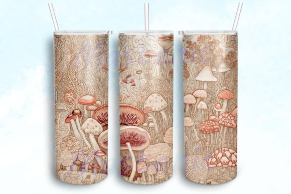 Embroidered Mushrooms Tumbler Template: Graphics for Crafts Brands