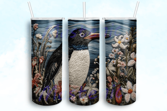Embroidered Penguin Subimation Design: Graphics for Crafts
