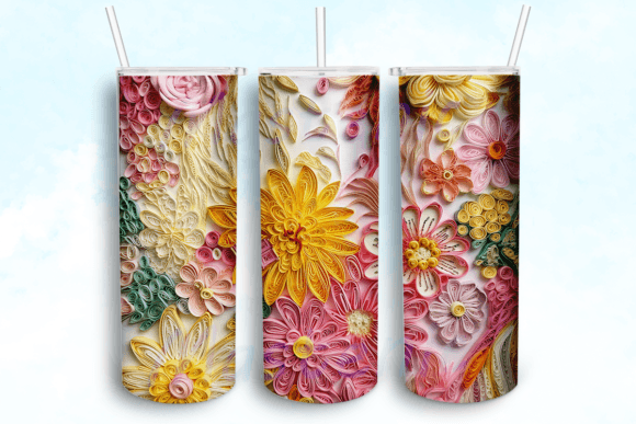 Embroidered Yellow & Pink Floral Graphics for Crafts