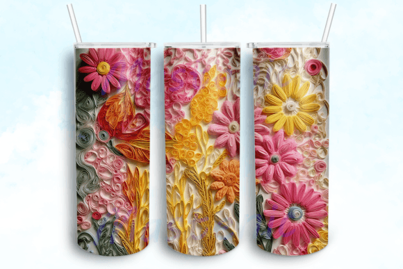 Embroidered Yellow & Pink Floral PNG: Graphics for Crafts