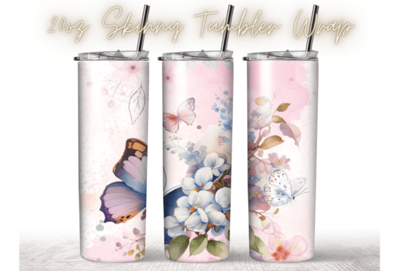 Flower Butterfly Watercolor Pink Tumbler Graphics & Print Templates