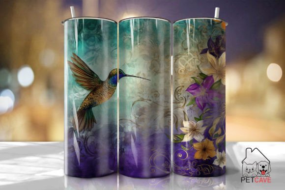Flower Hummingbird Tumbler PNG: Graphics for Crafts & Branding