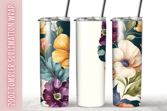 Flowers Watercolor Tumbler Wrap: Graphics & Print Templates