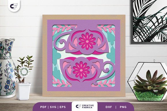 Folk Art Tea Cup 3D SVG Ornaments