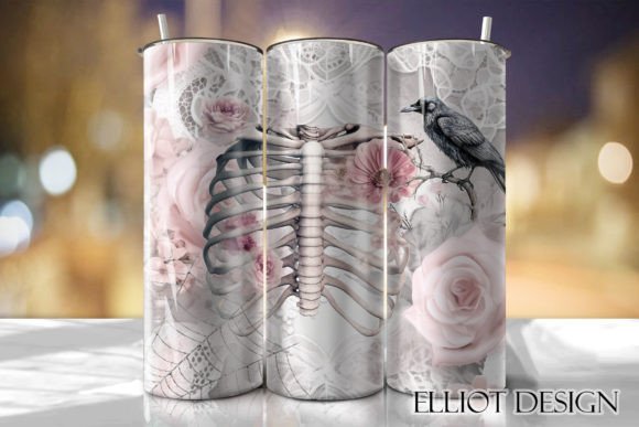 Gothic Roses Skeleton Tumbler PNG: Graphics for Crafts & Editorial Impact