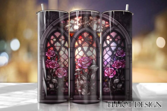 Gothic Window Roses Tumbler PNG: Graphics for Crafts Sellers