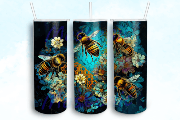 Holographic Stained Glass Bees Tumbler Graphics for Crafts