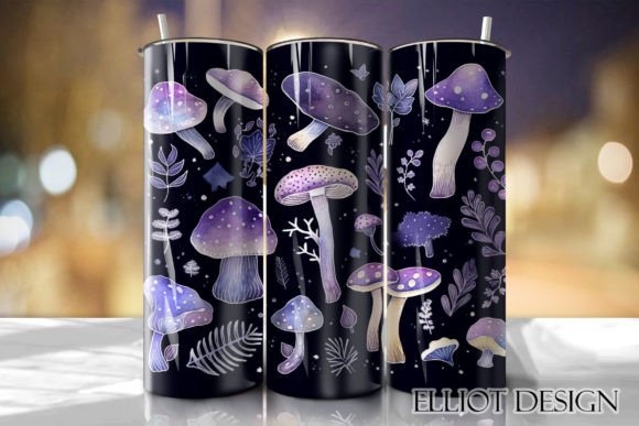 Mystic Mushroom Tumbler Wrap PNG: Graphics for Crafts & Content