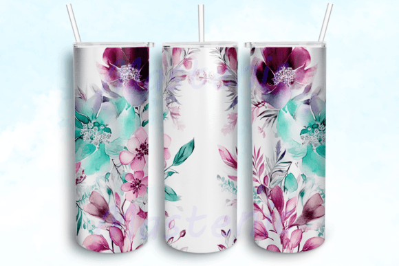 Pink and Mint Flowers Tumbler PNG: Graphics for Crafts