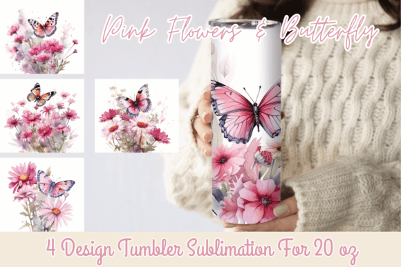 Pink Flowers Tumbler Wrap Sublimation Graphics
