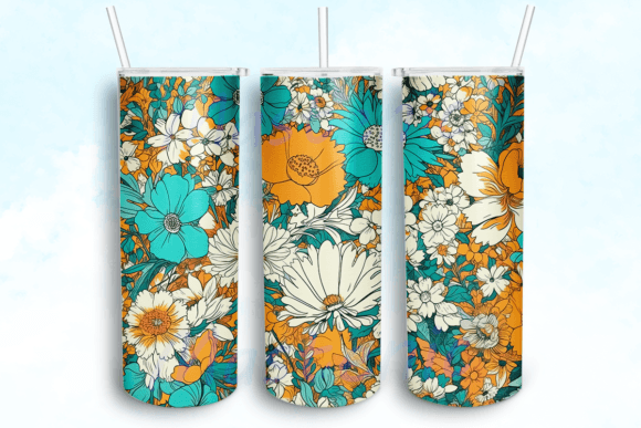 Retro Colors Flowers Tumbler Template: Graphics for Crafts