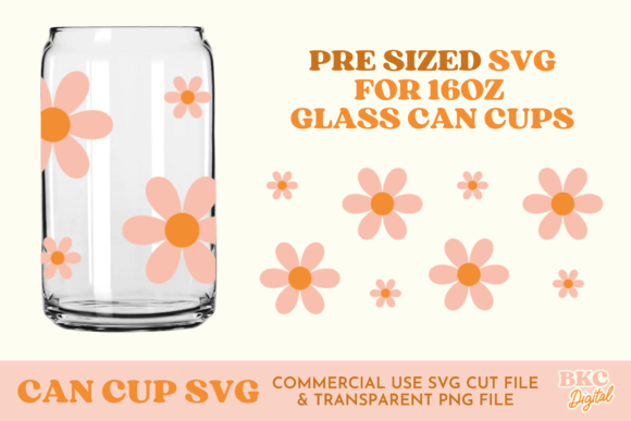 Retro Daisies 16oz Can Cup Glass Wrap