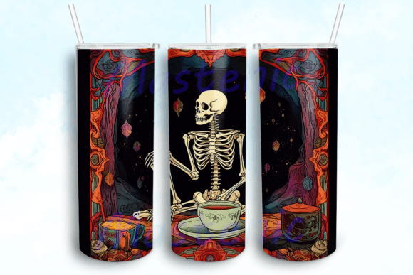 Skull with Tea Sublimation Design PNG