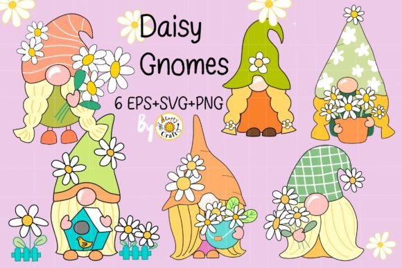 Spring Daisy Gnomes Set: Hand-Painted Graphics & Illustrations