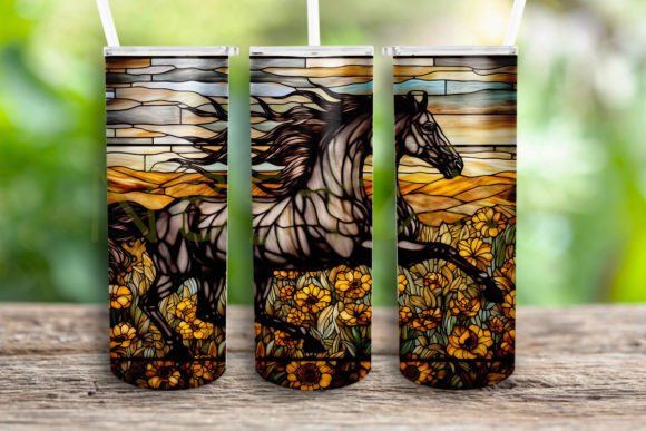 Stained Glass Horse Sunflower Graphics for Crafts