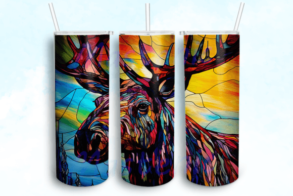 Stained Glass Moose 20oz Skinny Tumbler Graphics for Crafts