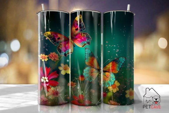 Two Floral Butterflies Tumbler PNG: Crafts & Graphics for Local Branding
