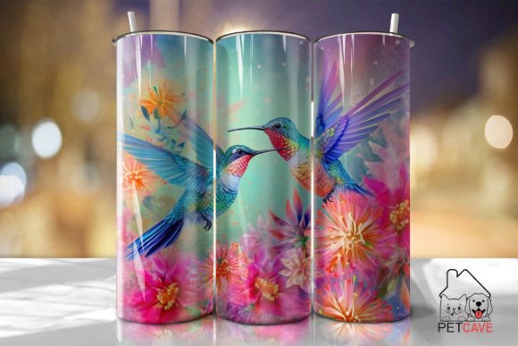 Two Floral Hummingbirds Tumbler PNG: Graphics for Crafts & Branding