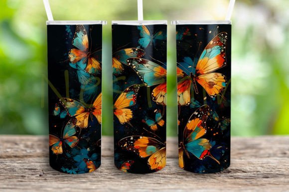 Watercolor Butterflies Tumbler Template: Graphics for Crafts