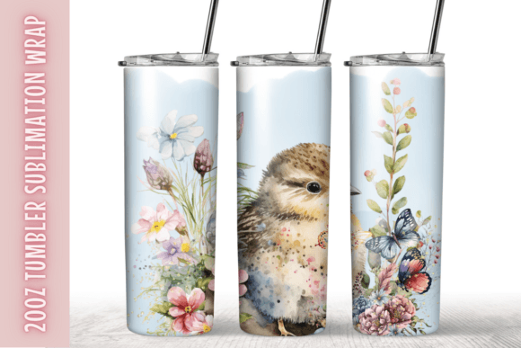 Watercolor Flower Butterflies Tumbler: Graphics & Print Templates