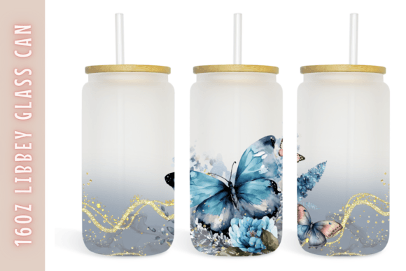Watercolor Glitter Flower Butterfly Can Graphics