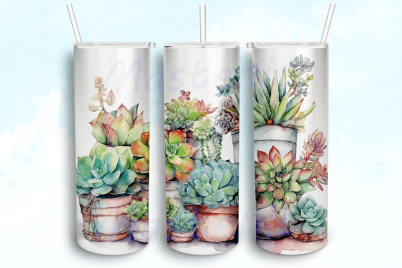 Watercolor Succulent Tumbler Design PNG: Graphics for Crafts & Branding